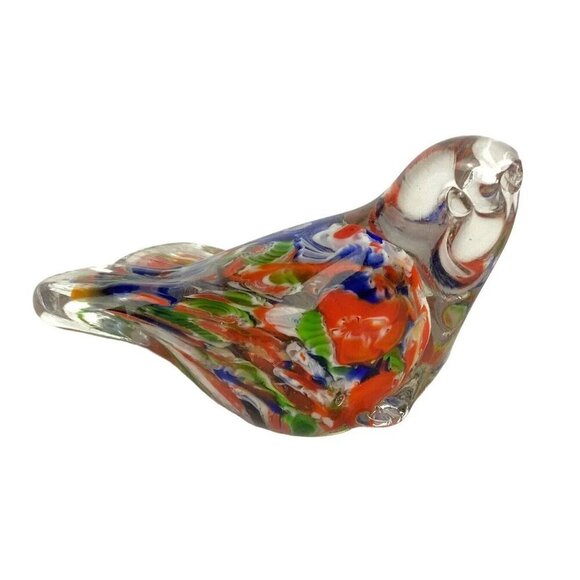 Hand-Blown Multicolor Art Glass Bird Figurine Paperweight Shelf Decor - Picture 2 of 7